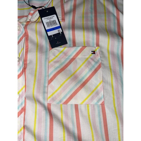 NWT Womens Tommy Hilfiger Striped Short Sleeve Button Down Blouse Size XL - Picture 4 of 8